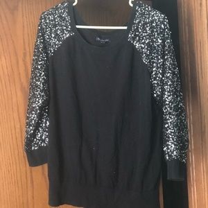 American Eagle Black Sequined Sleeved Sweater
